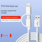 2si1 Arada USB Hızlı Şarj Örgülü Kablo 1.5 Metre - 1
