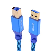USB 3.0 A'dan B'ye Erkek Kablo - 0.6m Mavi Örgülü - 1