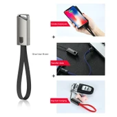 Anahtarlık Tasarımlı Telefon Şarj ve Data Kablosu - 0.2M - USB-C - Siyah - 6