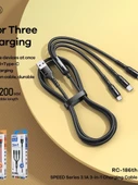 3'ü 1 Arada USB Data Kablosu - 1.2 Metre - Siyah - 3