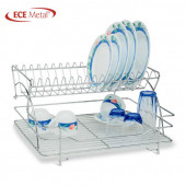Ece Metal Deluxe Bulaşık Sepeti 2 Katlı Paslanmaz Bulaşık Sepeti Bulaşıklık Tabaklık Bardaklık - 1