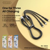 3'ü 1 Arada USB Data Kablosu - 1.2 Metre - Siyah - 8