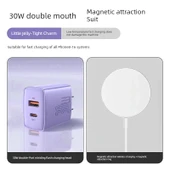 iPhone 8-16 için Magsafe Manyetik 30W Çift Port Mor Şarj Seti ve Manyetik Halka - 1