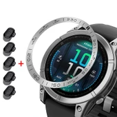 Garmin Fenix 5/5 Plus Uyumlu Gümüş Çerçeveli Siyah Yazılı Havacılık Alaşımlı Metal Halka ve 5 Adet Siyah Toz Tıkacı - 1