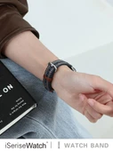 Deri Apple Watch Kordonu ve Ekran Koruyucu - 38mm (1~3 Gen) - Koyu Mavi - İnce - 5