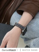 Deri Apple Watch Kordonu ve Ekran Koruyucu - 38mm (1~3 Gen) - Koyu Mavi - İnce - 3