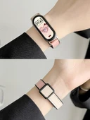 Xiaomi Bileklik 4/3 NFC Silikon Deri Manyetik Tokalı Kayış ve Şeffaf Kılıf - Fasulye Pudra - 2