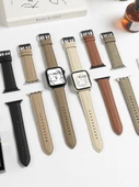 Apple Watch 1-9/SE 45/44/42mm için Litchi Desenli Deri Kordon - Koyu Kahverengi (Model 1) - 4