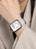 Apple Watch 1-9/SE 45/44/42mm için Litchi Desenli Deri Kordon - Koyu Kahverengi (Model 1) - 3