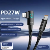 iPhone PD 30W Hızlı Şarj USB Kablosu Dirsek Tipi - 1m Apple PD Arayüzü - 1