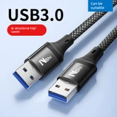 Çift USB 3.0 Örgülü Yüksek Hızlı Data Kablosu - 1m, Siyah - 2