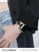 Apple Watch 42mm Kayış - Sedef Deri - Tibet Gümüş Boncuklu (10. Nesil) - 3