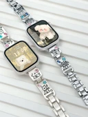 Kristal Lazer Oyma Köpek Desenli Apple Watch Kordonu - 46mm iwatchS10 Siyah - 4