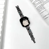 Kristal Lazer Oyma Köpek Desenli Apple Watch Kordonu - 46mm iwatchS10 Siyah - 1