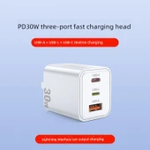 30W Küçük Kare Üç Port Hızlı Şarj Aleti C + L + A thumbnail 1