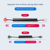 66W Süper Hızlı Şarj Yaylı Geri Çekilebilir Type-C Düz Başlıklı Data Kablosu - Siyah - 4