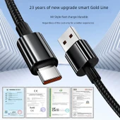 Type-C Data Kablosu - Siyah Örgülü - 1.5 Metre - 120W Süper Hızlı Şarj - 5