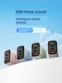 30W Üç Portlu Dijital Ekranlı Hızlı Şarj Aleti - 20W USB + Type-C - 2