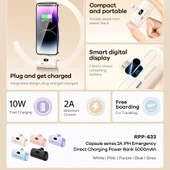 5000mAh Kompakt Taşınabilir Şarj Aleti - Ay Işığı Beyazı - Type-C thumbnail 2