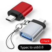 Type-C - USB 3.0 OTG Adaptör - Yüksek Hızlı Gümüş ve Kırmızı - 2 Adet + Askı - 1