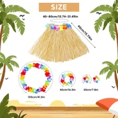 Yetişkin Çocuk Hawaii Parti Seti - 40 Cm Naturel Etek + Çiçek Aksesuarlar (5 Parça) - 3