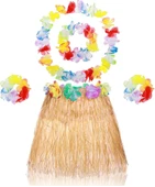 Yetişkin Çocuk Hawaii Parti Seti - 40 Cm Naturel Etek + Çiçek Aksesuarlar (5 Parça) - 2