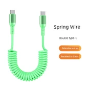 Çift Type C - Lightning Yaylı Teleskopik Araç Data Kablosu - Çift Type C Yeşil 100W Alaşım - 1