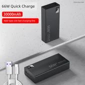 66W Süper Hızlı Şarj 20000mAh Powerbank - Şövalye Siyahı - 30000mA Süper Hızlı Şarj + 5A Hızlı Şarj Kablosu - 1