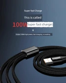 100W 6A USB Şarj Kablosu 3'ü 1 Arada - 2 Metre - Siyah - Tekli Paket - 9
