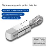 6'sı 1 Arada Anahtarlık Şarj ve Data Kablosu - 60W - Gümüş Gri Kapaklı - 1