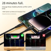 100W 6A USB Şarj Kablosu 3'ü 1 Arada - 2 Metre - Siyah - Tekli Paket - 4