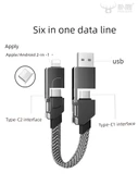 6'sı 1 Arada Anahtarlık Şarj ve Data Kablosu - 60W - Gümüş Gri Kapaklı - 4