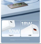 30W Çift Port GaN PD Hızlı Şarj Aleti - Uzak Tepe Mavi 1.0m Örgülü Kablo thumbnail 9