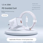 30W Beyaz Hızlı Şarj Aleti ve 1.5m PD Kablo (iPhone 6-14) - 1