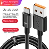 USB Type-C Şarj Kablosu - 1m 6A Süper Hızlı Şarj - Siyah - 1