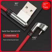 U Şekilli Dirsek Lightning Data Kablosu - Kırmızı 1.2m - 2
