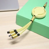 3'ü 1 Arada Çoklu Hızlı Şarj Data Kablosu - Tek Çekmeli Üçlü Oval Süper Hızlı Şarj (1.2 Metre) Mavi - 5