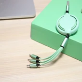 3'ü 1 Arada Çoklu Hızlı Şarj Data Kablosu - Sedefli 2'li-3'lü Süper Hızlı Şarj (Rose Gold) thumbnail 6