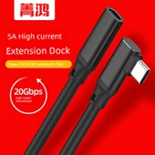 Type-C Erkek - Dişi 90 Derece Dirsek USB 3.1/3.2 Gen2 Data Kablosu 100W - 3m Düz Fiş - 2