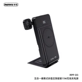 5'i 1 Arada Katlanabilir 15W Kablosuz Şarjlı Powerbank Standı - Siyah - 1