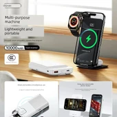 5'i 1 Arada Katlanabilir 15W Kablosuz Şarjlı Powerbank Standı - Siyah - 2