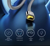 USB - Mini USB Data Kablosu 2.4m - Şık Gri Dokuma - T Şekilli Ağız - Tekli Paket thumbnail 7