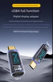 Dijital Ekranlı USB Adaptör - Şeffaf Mavi - PD140W - Düz - Type-C - 40Gbps - 8K - 9