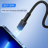 30W Hızlı Şarj Type-C Lightning Kablosu - Siyah - Diğer Uzunluk - 3