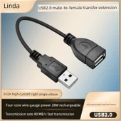 USB 2.0 Erkek - Dişi Dik Açılı Uzatma Kablosu - 50cm, USB Dişi - USB Erkek - 1