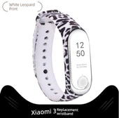Xiaomi Mi Band 3/4 Beyaz Leopar Desenli Silikon Kordon - 1