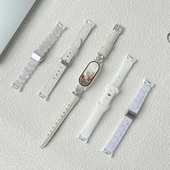 Xiaomi Bileklik 9/NFC için Seramik NFC Beyaz Reçine Akıllı Kordon - Çift Düğmeli Deri-Beyaz - 2