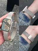 Apple Watch Paslanmaz Çelik Milanese Kordon - 41mm - iwatch7/8/9 - Gümüş thumbnail 3