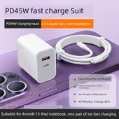 45W Çift Port PD Hızlı Şarj Aleti ve 2 Metre Çift Type-C Şarj Kablosu - 1