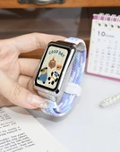 Oppo Bracelet 2 Uyumlu Lacivert Elastik Örgü Manyetik Tokalı Kordon [Metalik Siyah Çerçeve] - 9